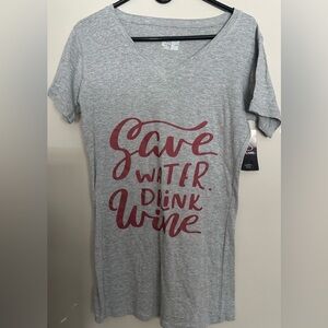 PINK LABEL size S, GRAY Short Sleeve Tee with Red graphic SAVE WATER DRINK WINE